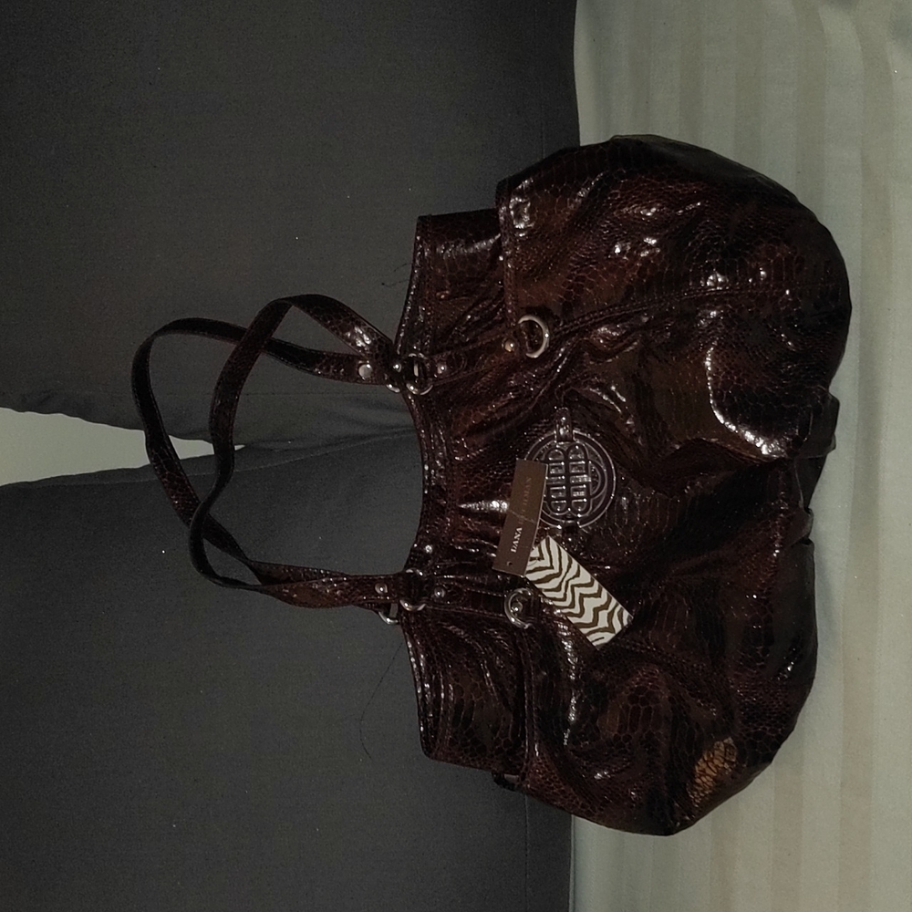 Dana Buchman womens shoulder hobo bag Black faux snake skin Purse